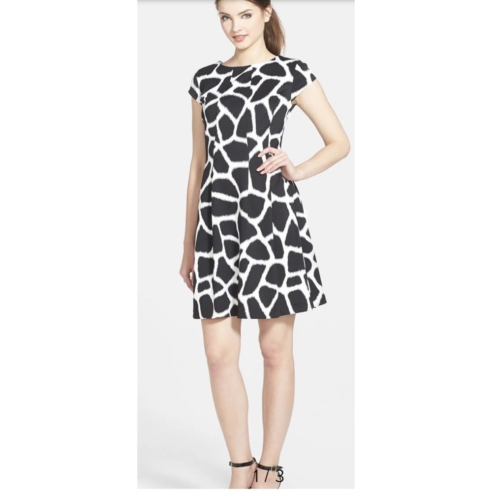 Michael Kors Womens Giraffe Print Cap Sleeve Dress Knee Length Fit Flare Zip 12
